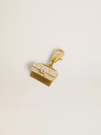 Ciondolo a forma di borsellino in ottone color oro con cristalli