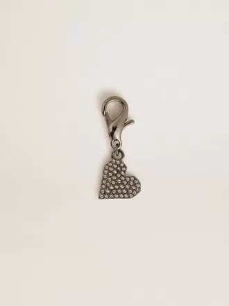 Ciondolo a forma di cuore in ottone color argento con cristalli