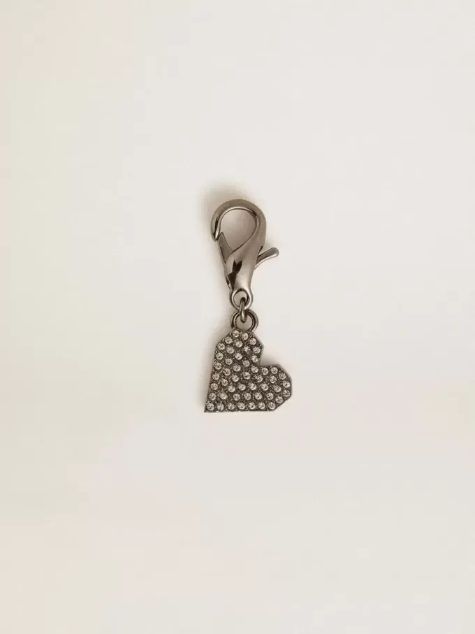 Ciondolo a forma di cuore in ottone color argento con cristalli