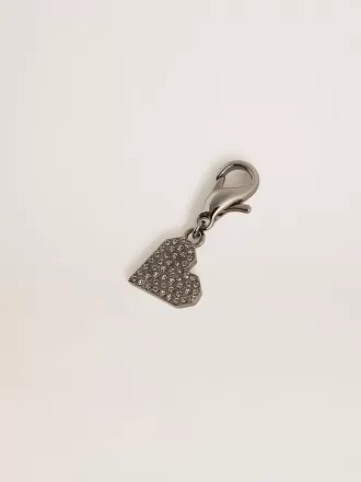 Ciondolo a forma di cuore in ottone color argento con cristalli
