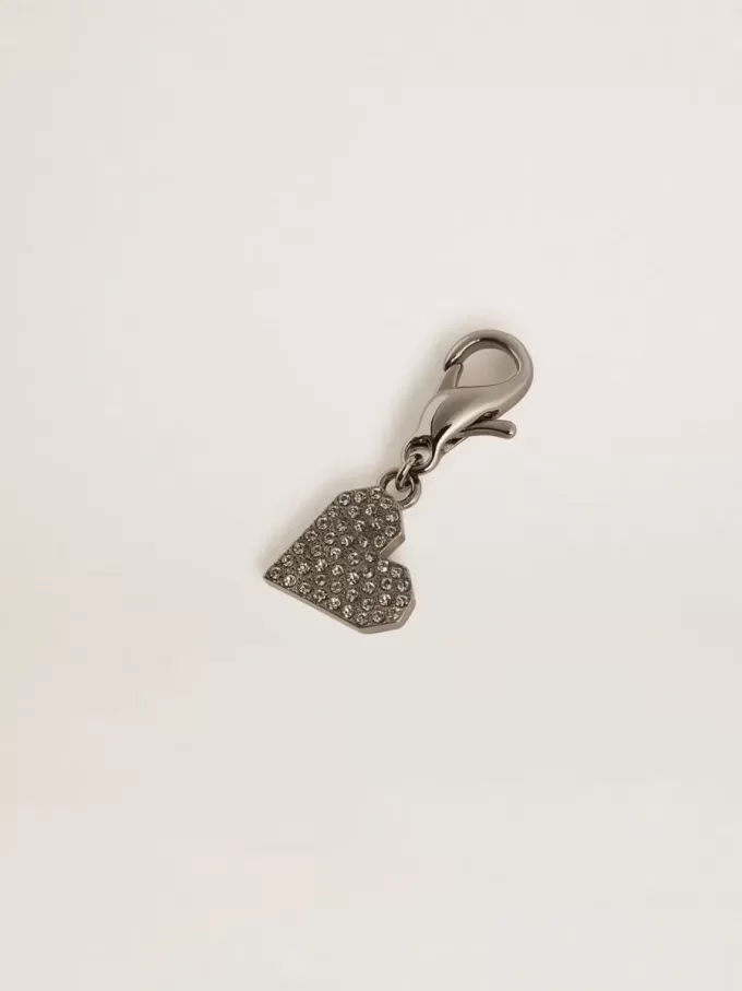 Ciondolo a forma di cuore in ottone color argento con cristalli
