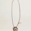 Ciondolo a forma di fiore in pelle marrone chiaro e champagne Ciondolo a forma di fiore in pelle marrone chiaro e champagne