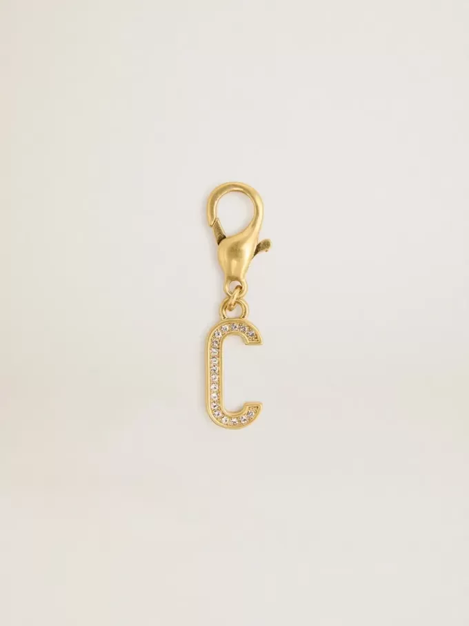 Ciondolo a forma di lettera C in ottone color oro con cristalli Ciondolo a forma di lettera C in ottone color oro con cristalli