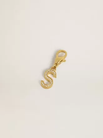Ciondolo a forma di lettera S in ottone color oro con cristalli