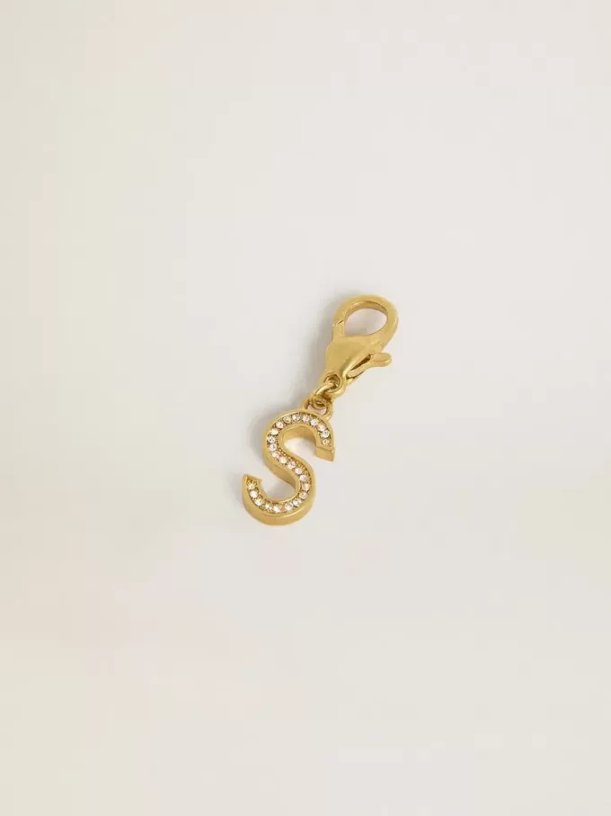 Ciondolo a forma di lettera S in ottone color oro con cristalli Ciondolo a forma di lettera S in ottone color oro con cristalli