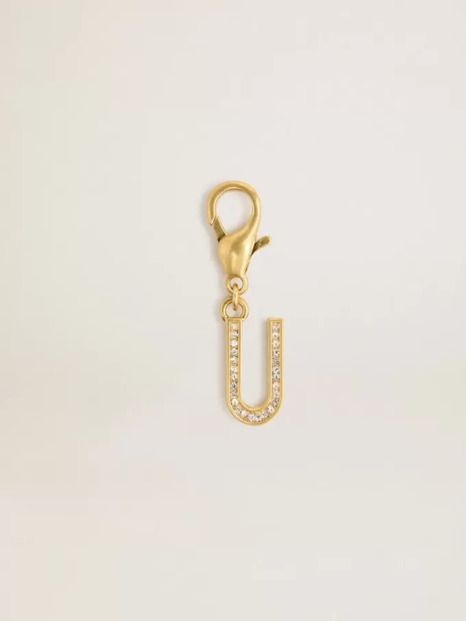 Ciondolo a forma di lettera U in ottone dorato con cristalli Ciondolo a forma di lettera U in ottone dorato con cristalli
