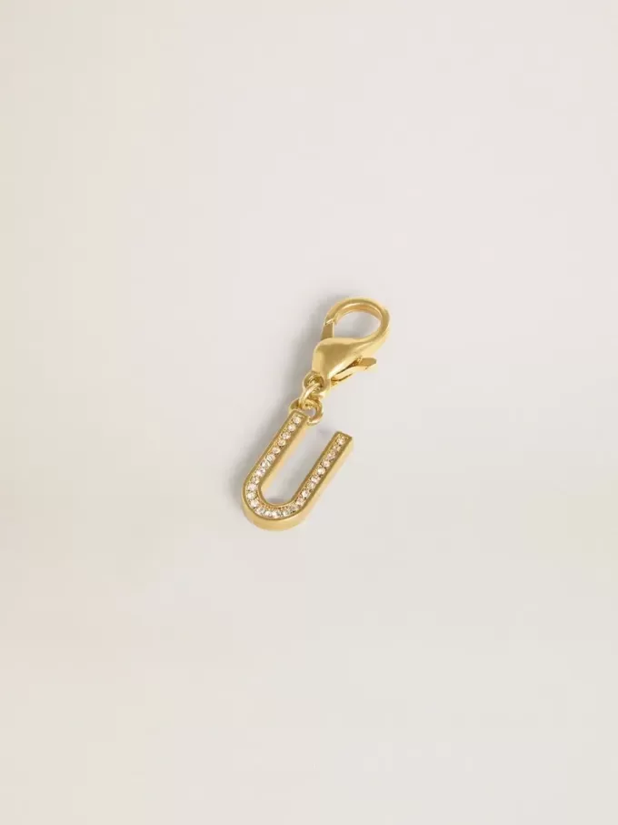 Ciondolo a forma di lettera U in ottone dorato con cristalli Ciondolo a forma di lettera U in ottone dorato con cristalli