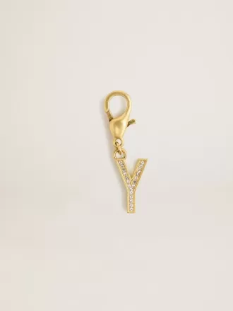 Ciondolo a forma di lettera Y in ottone dorato con cristalli