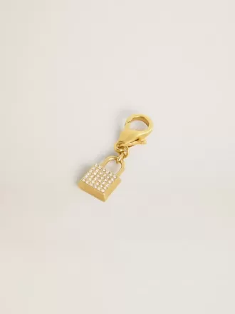 Ciondolo a forma di lucchetto in ottone dorato con cristalli