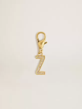 Ciondolo con lettera Z in ottone color oro con cristalli