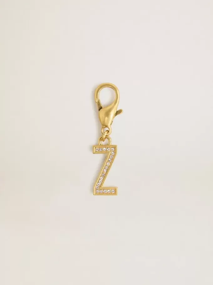 Ciondolo con lettera Z in ottone color oro con cristalli