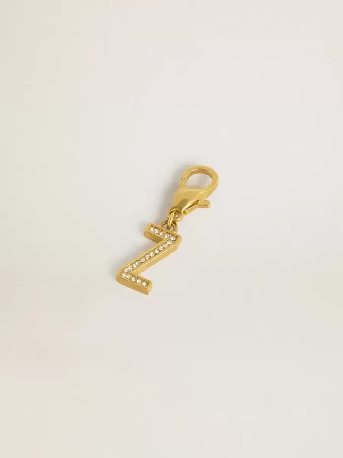 Ciondolo con lettera Z in ottone color oro con cristalli