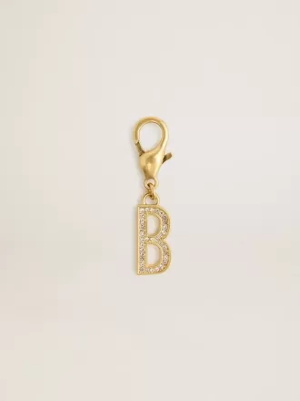 Ciondolo lettera B in ottone dorato con cristalli
