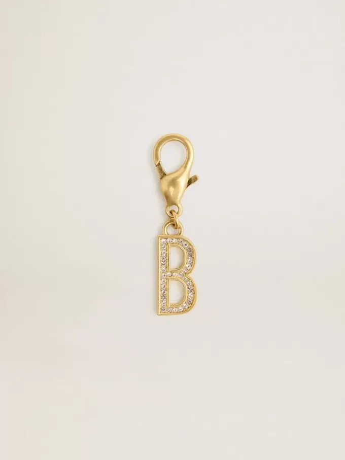Ciondolo lettera B in ottone dorato con cristalli Ciondolo lettera B in ottone dorato con cristalli