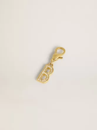 Ciondolo lettera B in ottone dorato con cristalli
