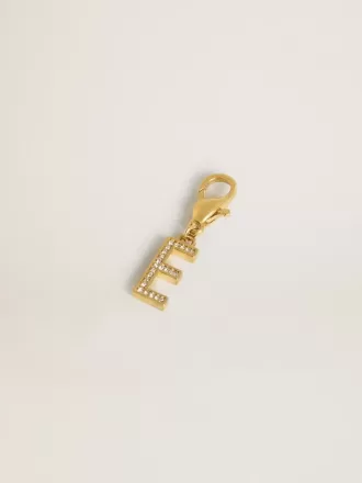 Ciondolo lettera E in ottone color oro con cristalli