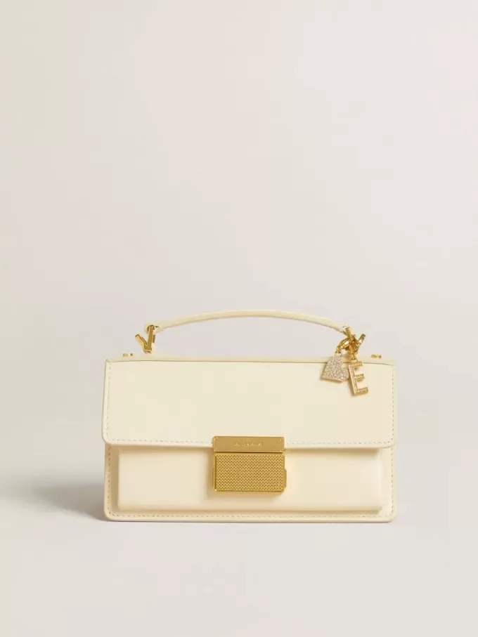 Ciondolo lettera E in ottone color oro con cristalli