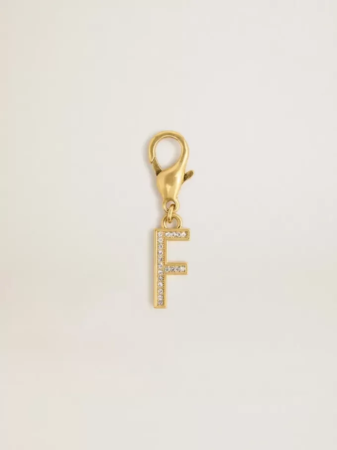 Ciondolo lettera F in ottone color oro con cristalli Ciondolo lettera F in ottone color oro con cristalli