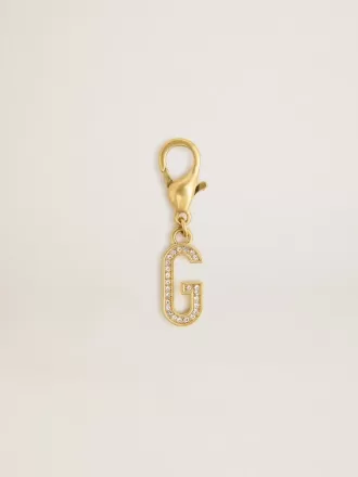 Ciondolo lettera G in ottone dorato con cristalli