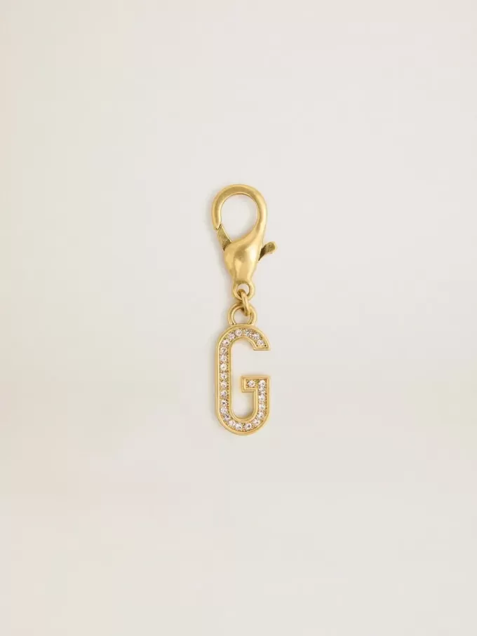 Ciondolo lettera G in ottone dorato con cristalli Ciondolo lettera G in ottone dorato con cristalli