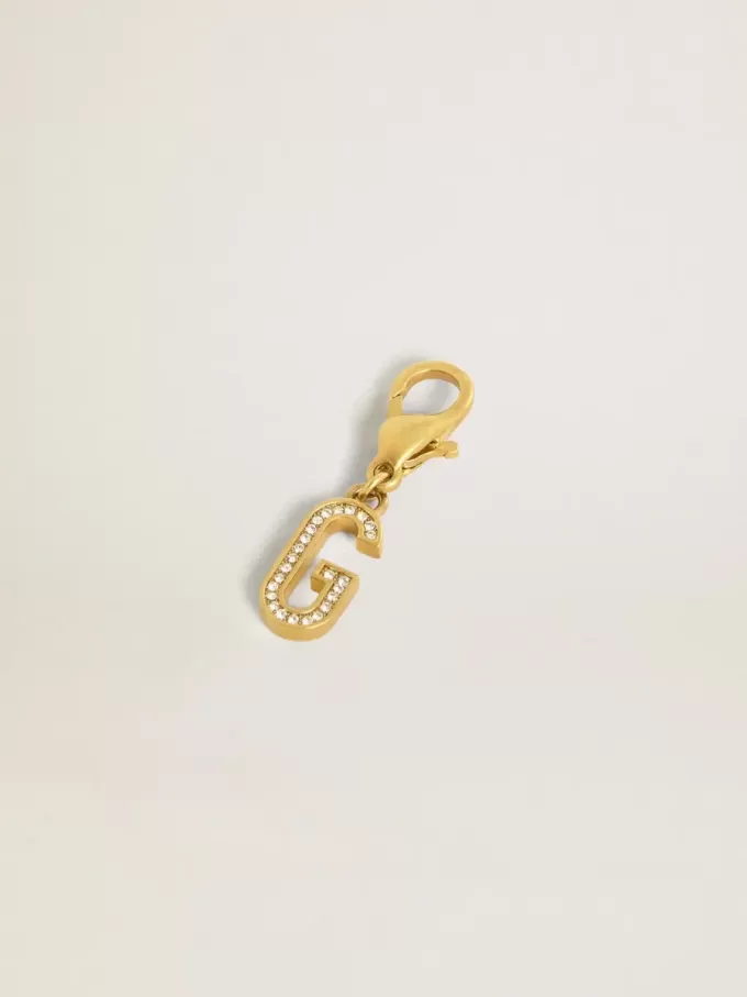 Ciondolo lettera G in ottone dorato con cristalli Ciondolo lettera G in ottone dorato con cristalli