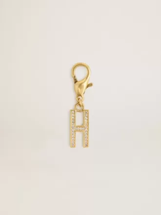Ciondolo lettera H in ottone dorato con cristalli
