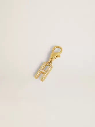 Ciondolo lettera H in ottone dorato con cristalli