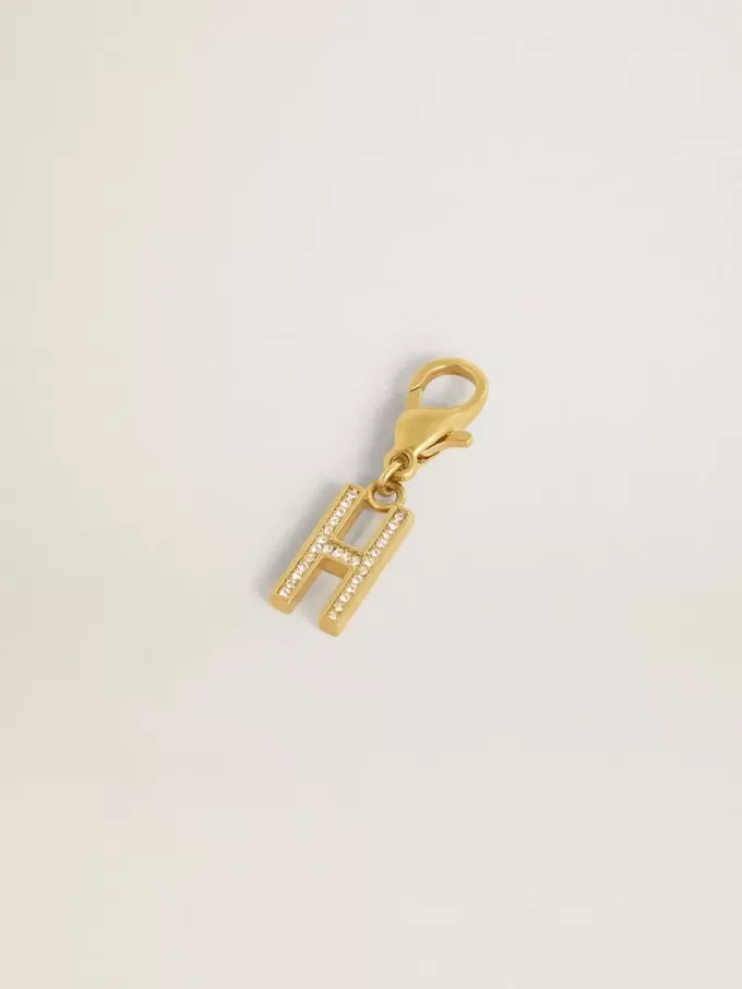 Ciondolo lettera H in ottone dorato con cristalli Ciondolo lettera H in ottone dorato con cristalli