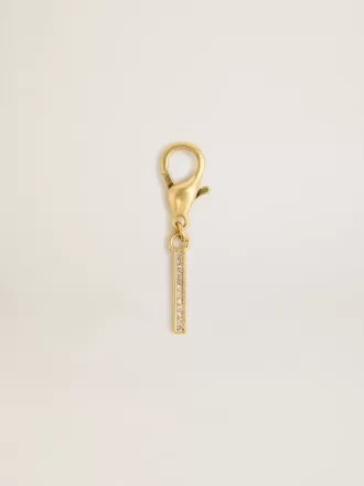 Ciondolo lettera I in ottone color oro con cristalli