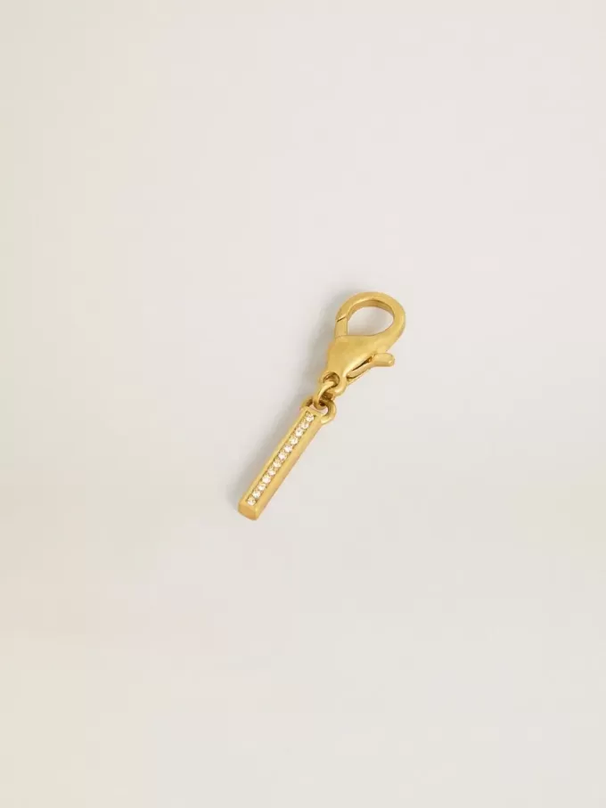 Ciondolo lettera I in ottone color oro con cristalli Ciondolo lettera I in ottone color oro con cristalli