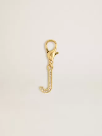 Ciondolo lettera J in ottone dorato con cristalli