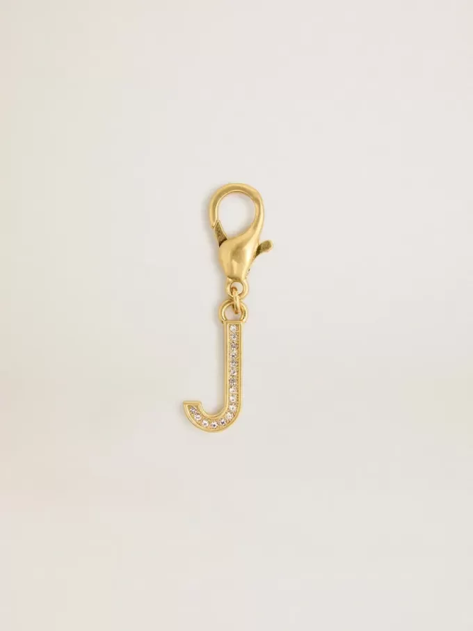 Ciondolo lettera J in ottone dorato con cristalli Ciondolo lettera J in ottone dorato con cristalli