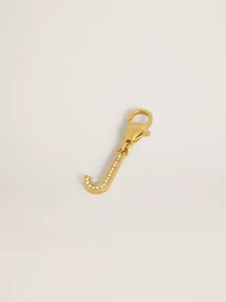 Ciondolo lettera J in ottone dorato con cristalli