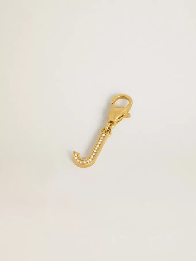 Ciondolo lettera J in ottone dorato con cristalli Ciondolo lettera J in ottone dorato con cristalli