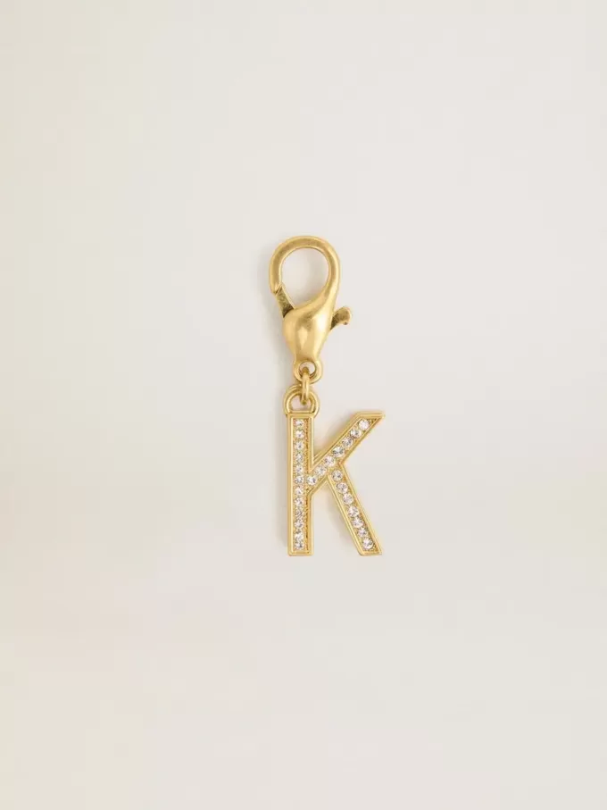 Ciondolo lettera K in ottone color oro con cristalli Ciondolo lettera K in ottone color oro con cristalli
