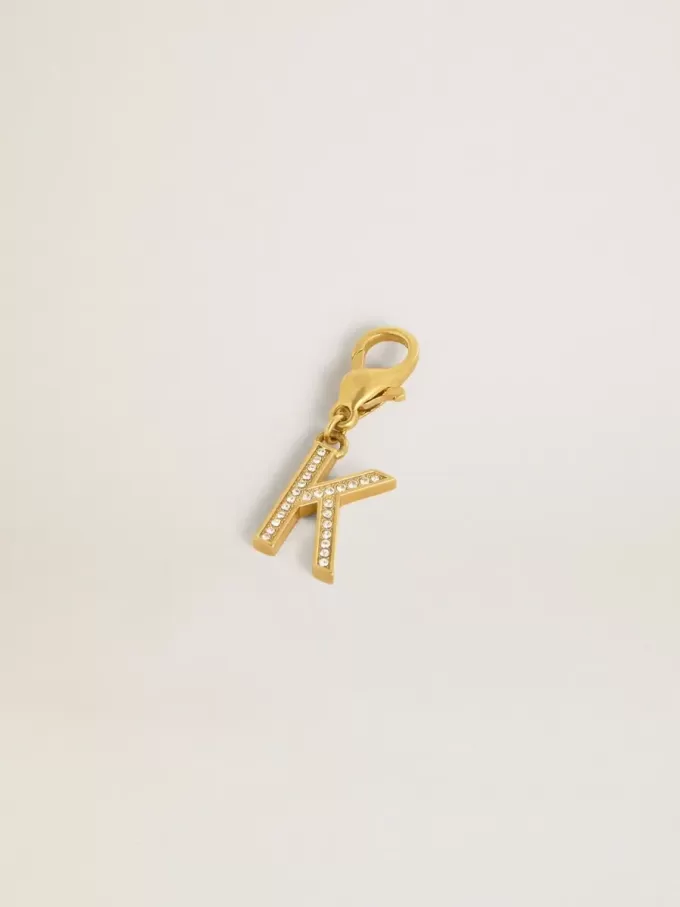 Ciondolo lettera K in ottone color oro con cristalli Ciondolo lettera K in ottone color oro con cristalli