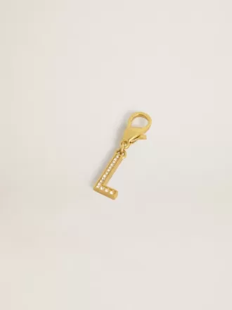 Ciondolo lettera L in ottone dorato con cristalli