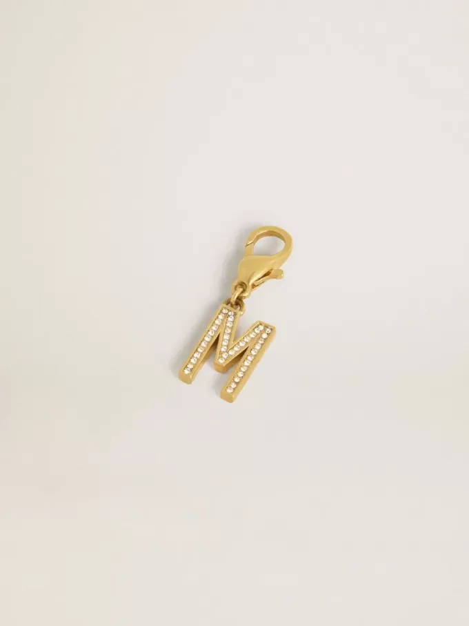 Ciondolo lettera M in ottone dorato con cristalli Ciondolo lettera M in ottone dorato con cristalli