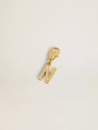 Ciondolo lettera N in ottone dorato con cristalli