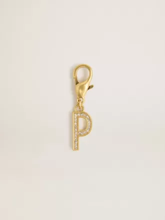 Ciondolo lettera P in ottone dorato con cristalli