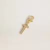 Ciondolo lettera T in ottone color oro con cristalli
