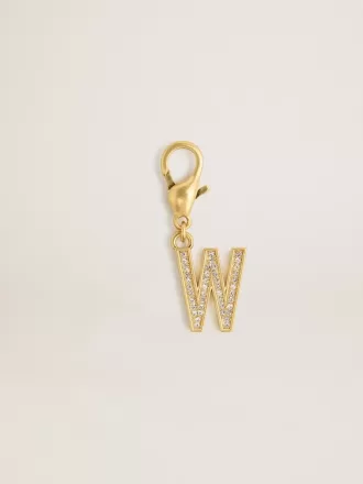 Ciondolo lettera W in ottone dorato con cristalli