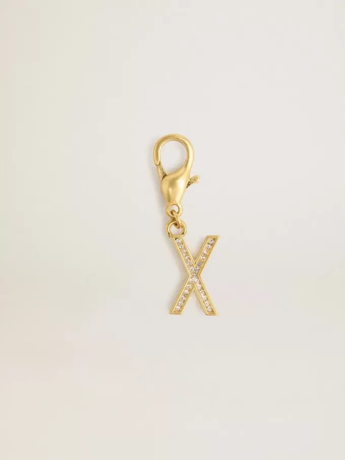 Ciondolo lettera X in ottone dorato con cristalli Ciondolo lettera X in ottone dorato con cristalli