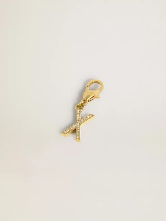 Ciondolo lettera X in ottone dorato con cristalli Ciondolo lettera X in ottone dorato con cristalli
