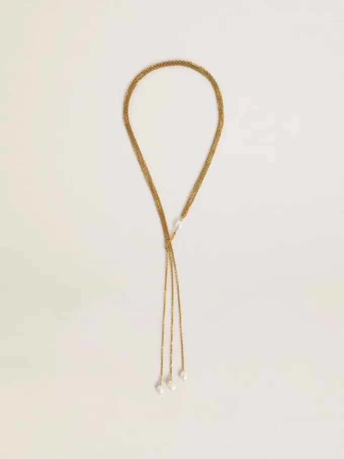 Collana con catene color oro antico e perle