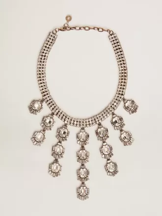 Collana da donna color oro antico con cristalli a goccia