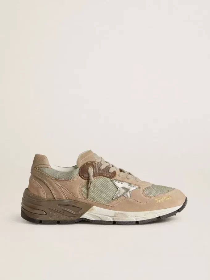 Dad-Star da donna in mesh beige e pelle scamosciata con stella in pelle argentata Dad-Star da donna in mesh beige e pelle scamosciata con stella in pelle argentata