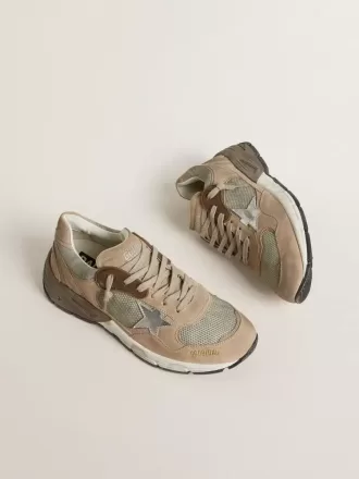 Dad-Star da donna in mesh beige e pelle scamosciata con stella in pelle argentata