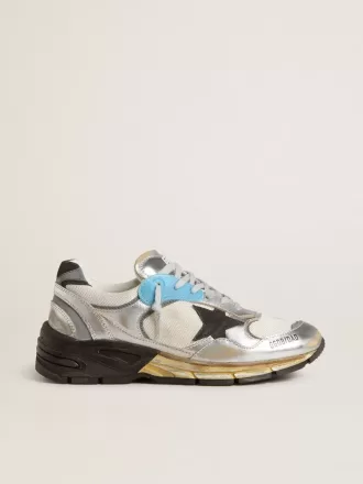 Dad-Star da donna in mesh e pelle argentata con stella in pelle scamosciata nera