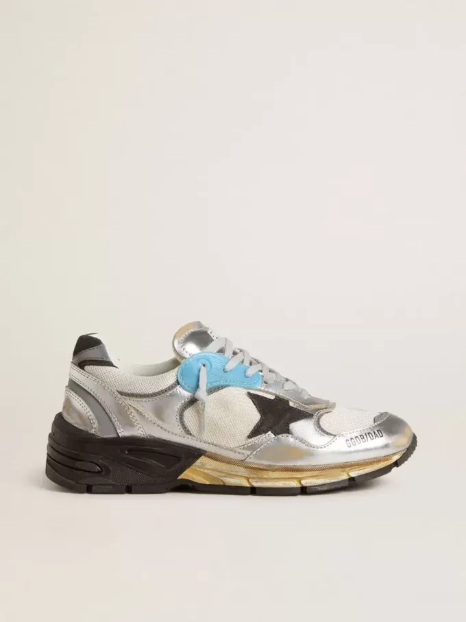 Dad-Star da donna in mesh e pelle argentata con stella in pelle scamosciata nera Dad-Star da donna in mesh e pelle argentata con stella in pelle scamosciata nera